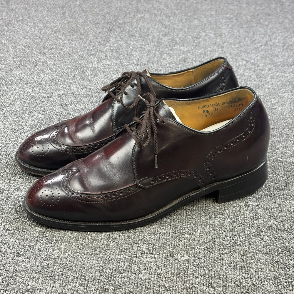 Vintage Florsheim Worthmore Longwing Wingtip Shoes Men's 8.5 D Burgundy USA